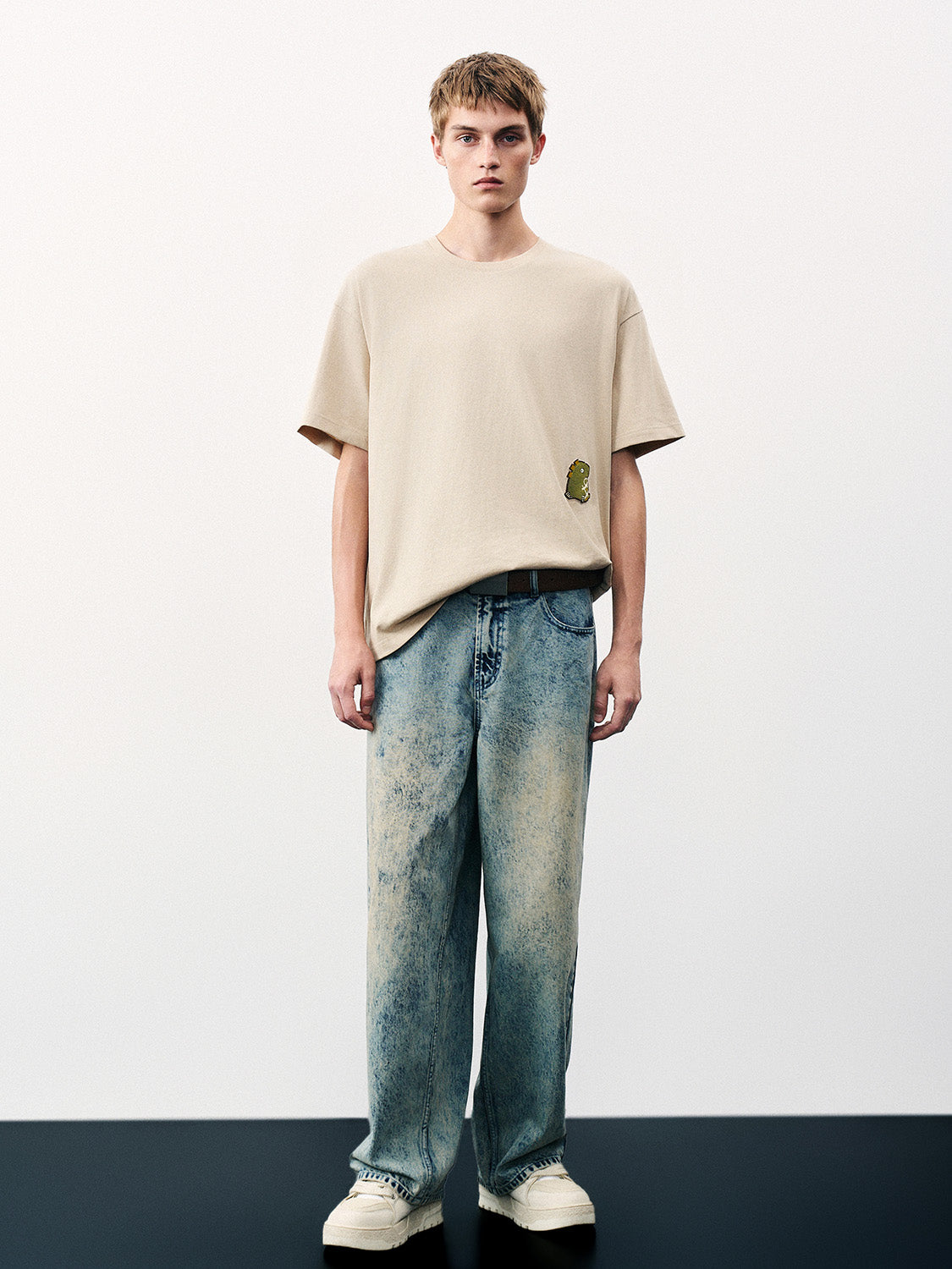 Embossed Crew Neck Loose T-Shirt
