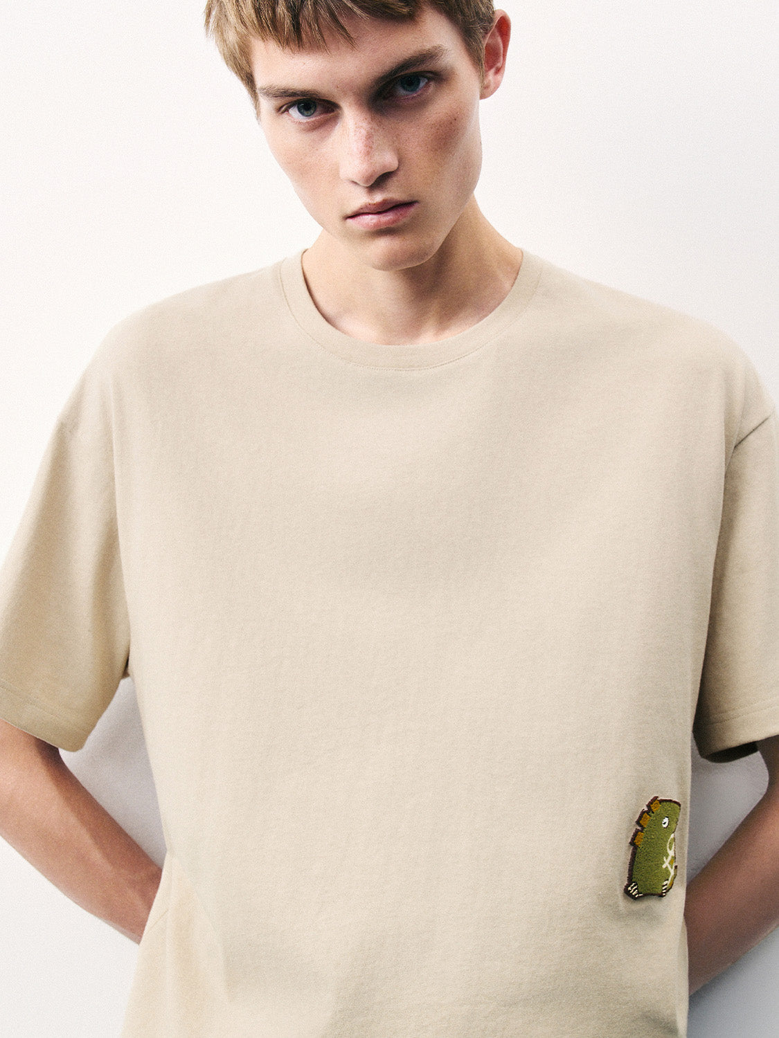 Embossed Crew Neck Loose T-Shirt