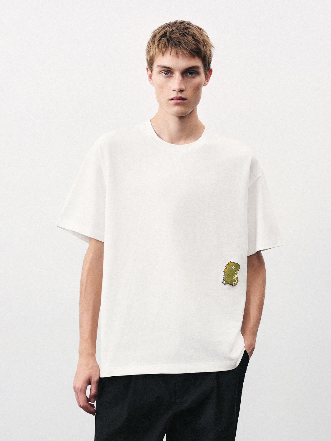 Embossed Crew Neck Loose T-Shirt