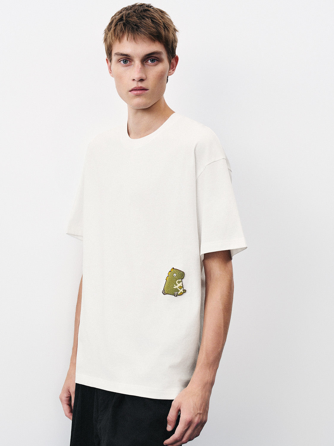 Embossed Crew Neck Loose T-Shirt