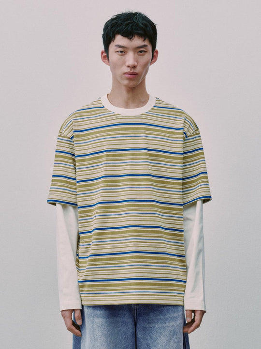 2 In 1 Contrast Striped Long Sleeve T-Shirts