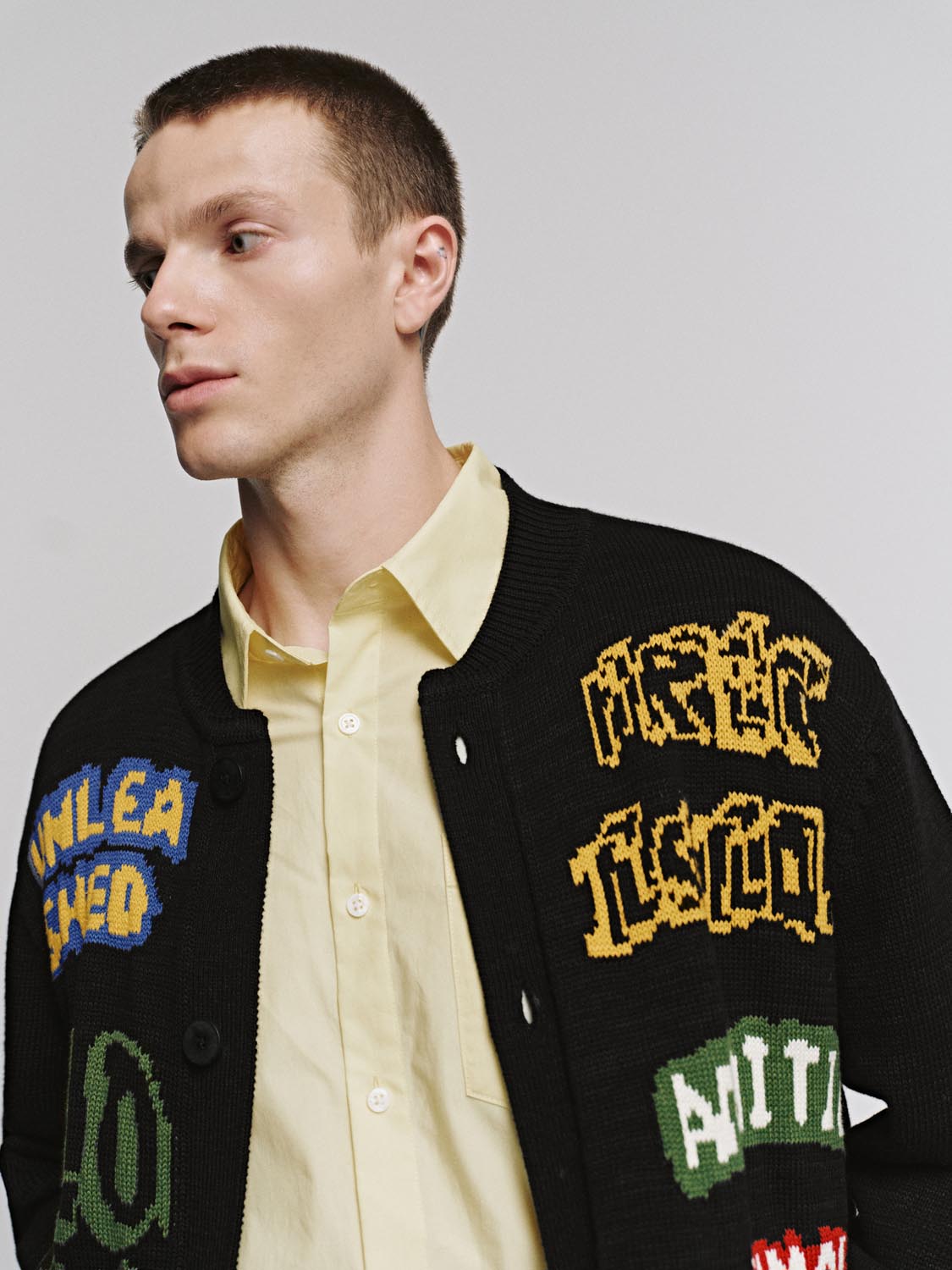 Graphic Print Knitted Cardigan