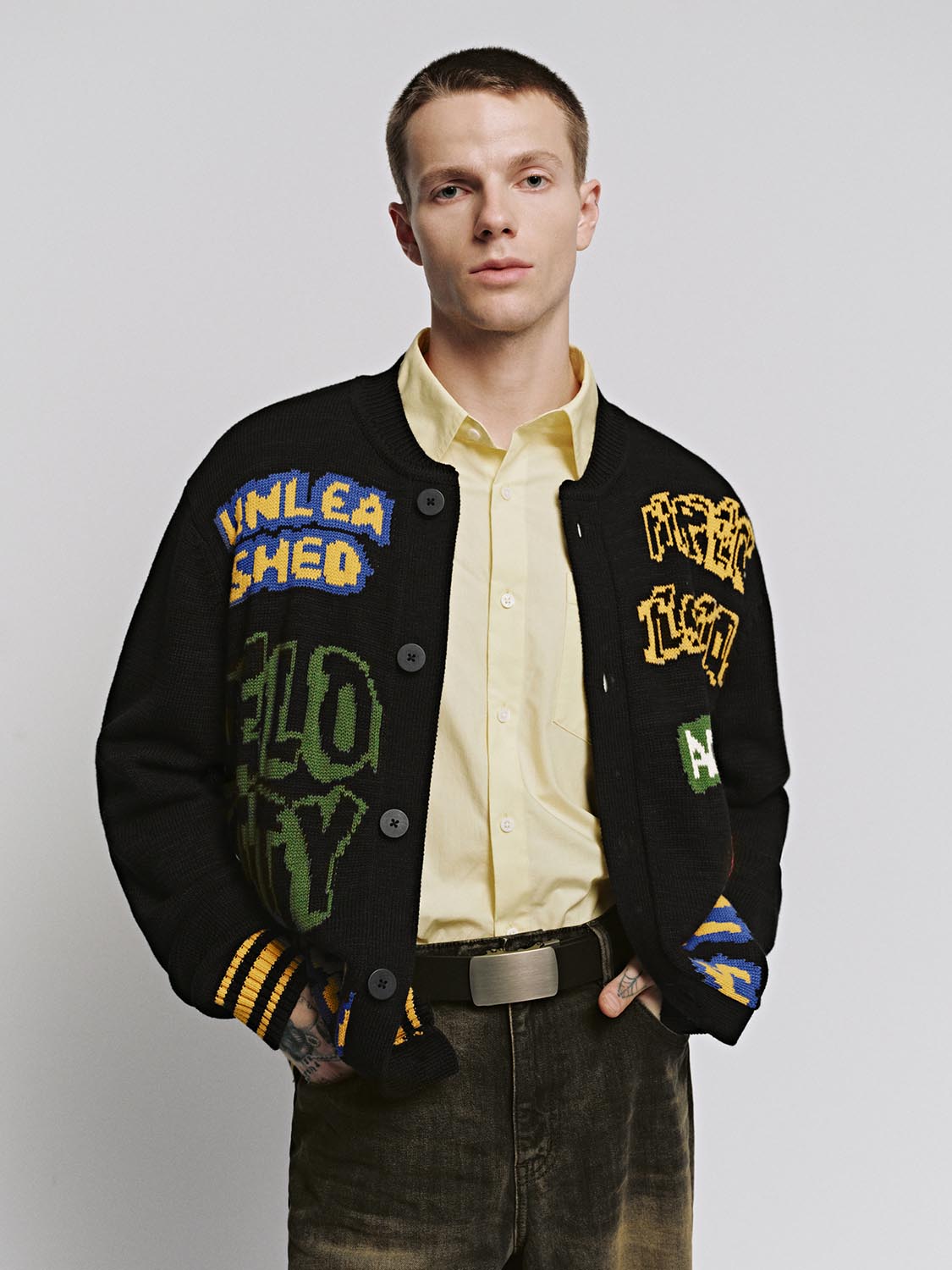 Graphic Print Knitted Cardigan