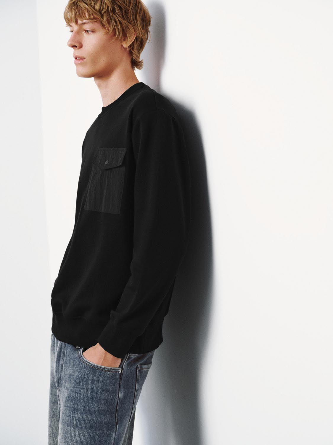 Patch Pocket Crew Neck Sweatshirts