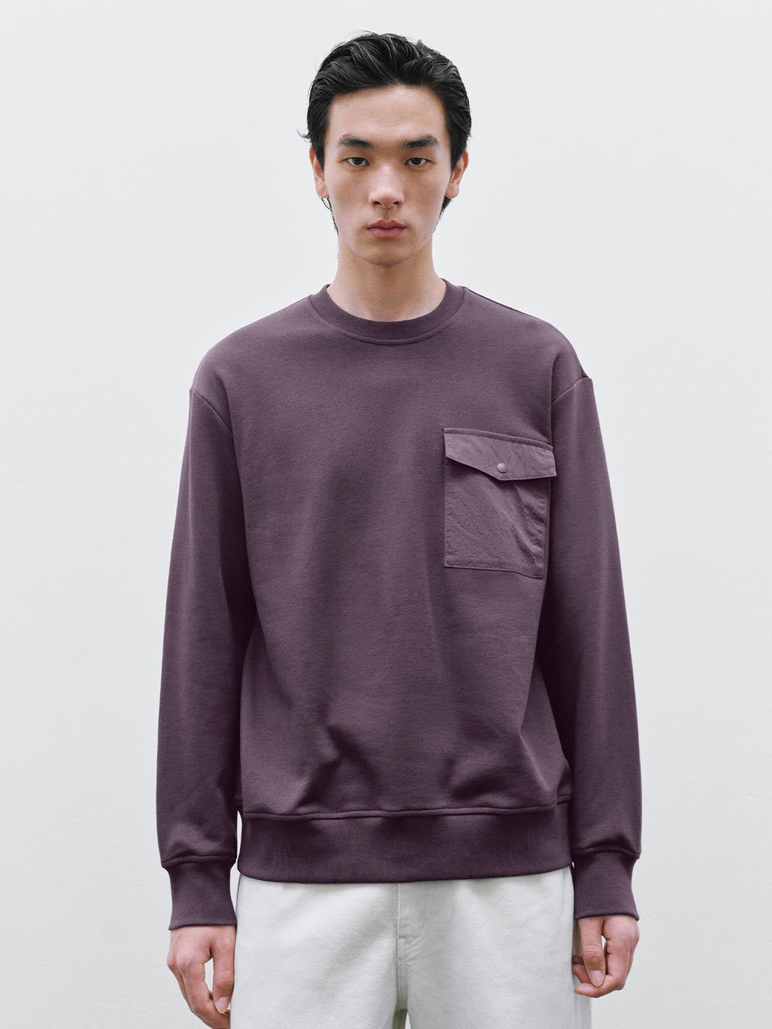 Patch Pocket Crew Neck Sweatshirts