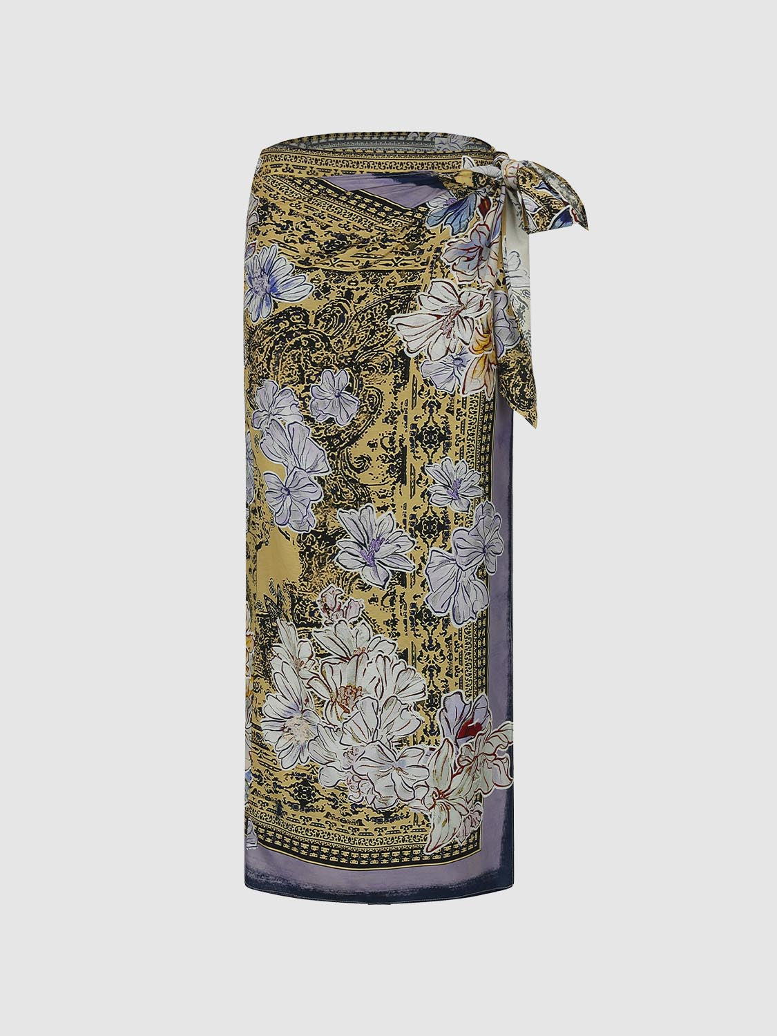 Tie Detail Contrast Floral Straight Midi Skirts