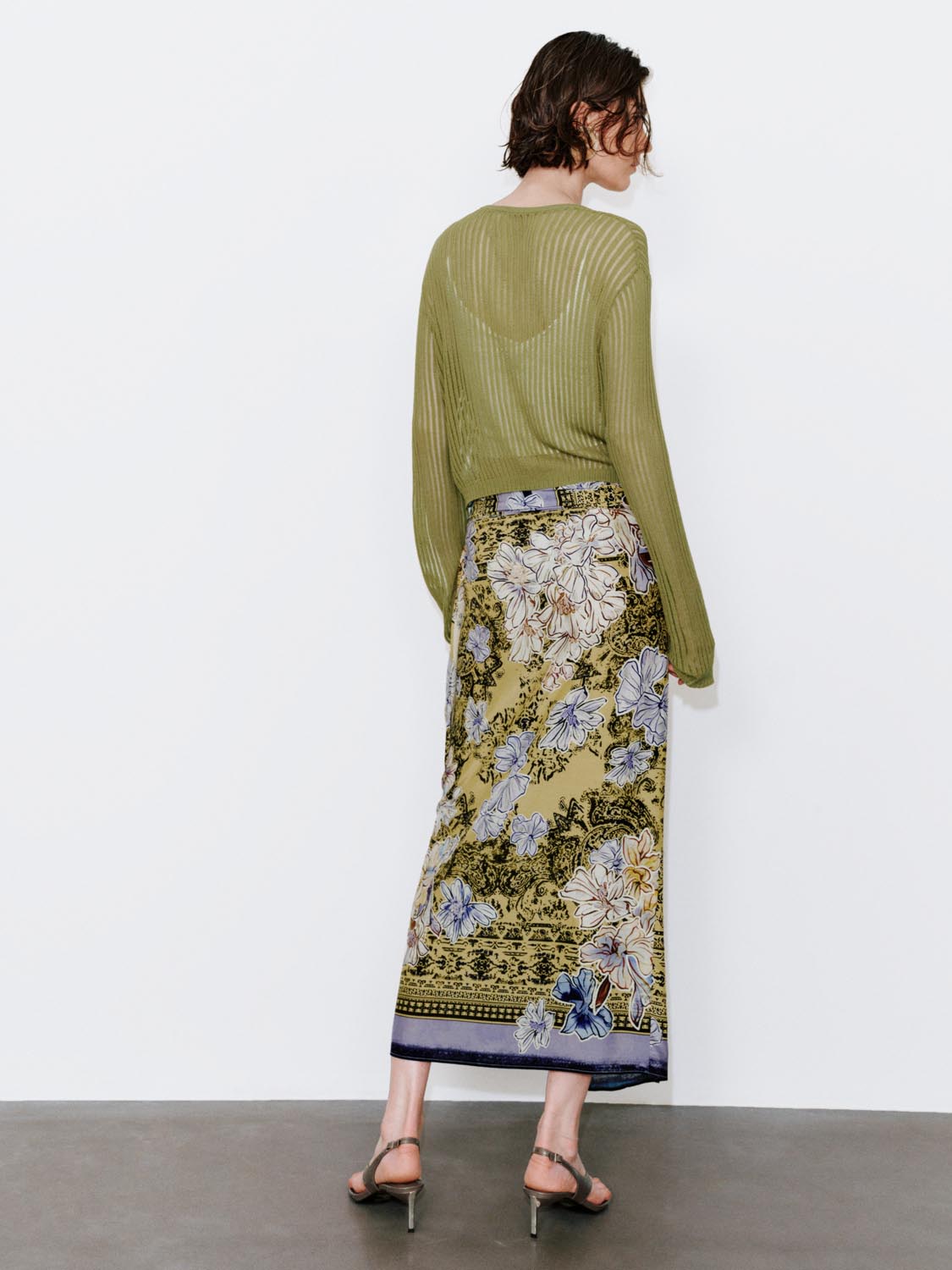 Tie Detail Contrast Floral Straight Midi Skirts