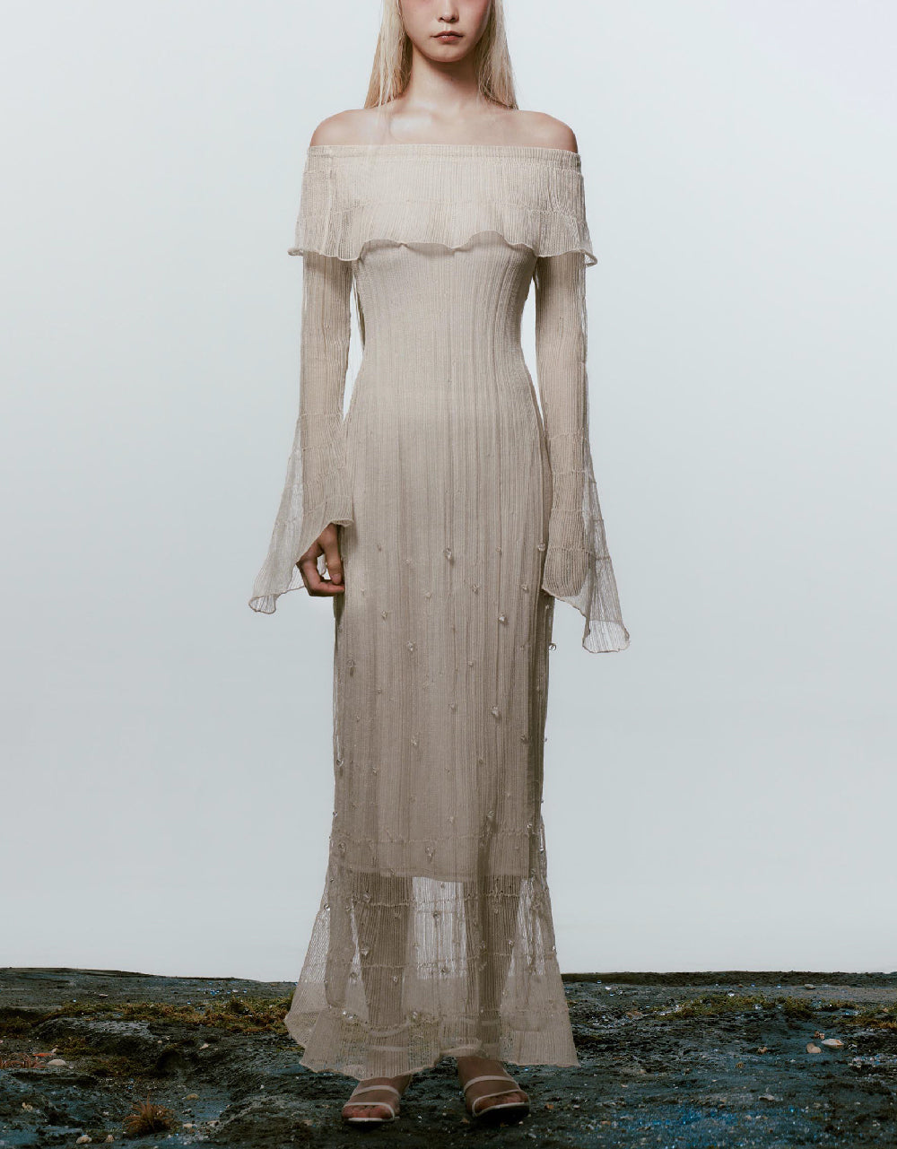 Off-Shoulder Maxi Knitted Dress
