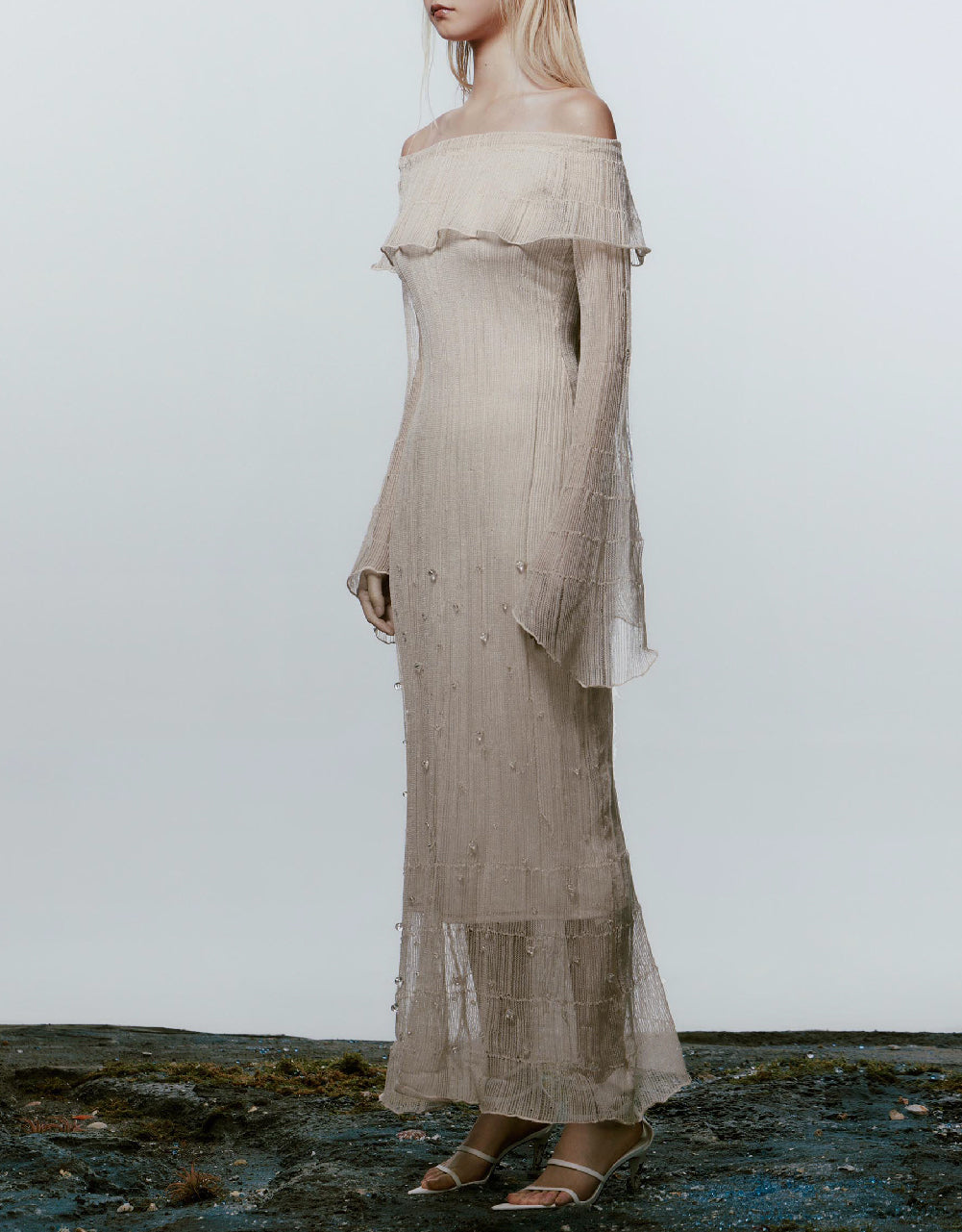 Off-Shoulder Maxi Knitted Dress