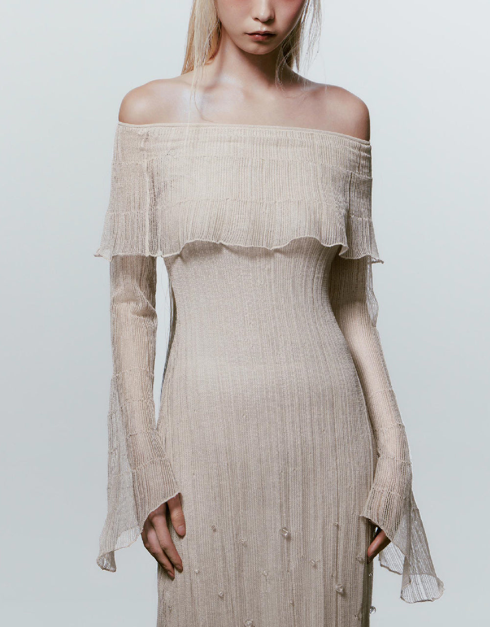 Off-Shoulder Maxi Knitted Dress