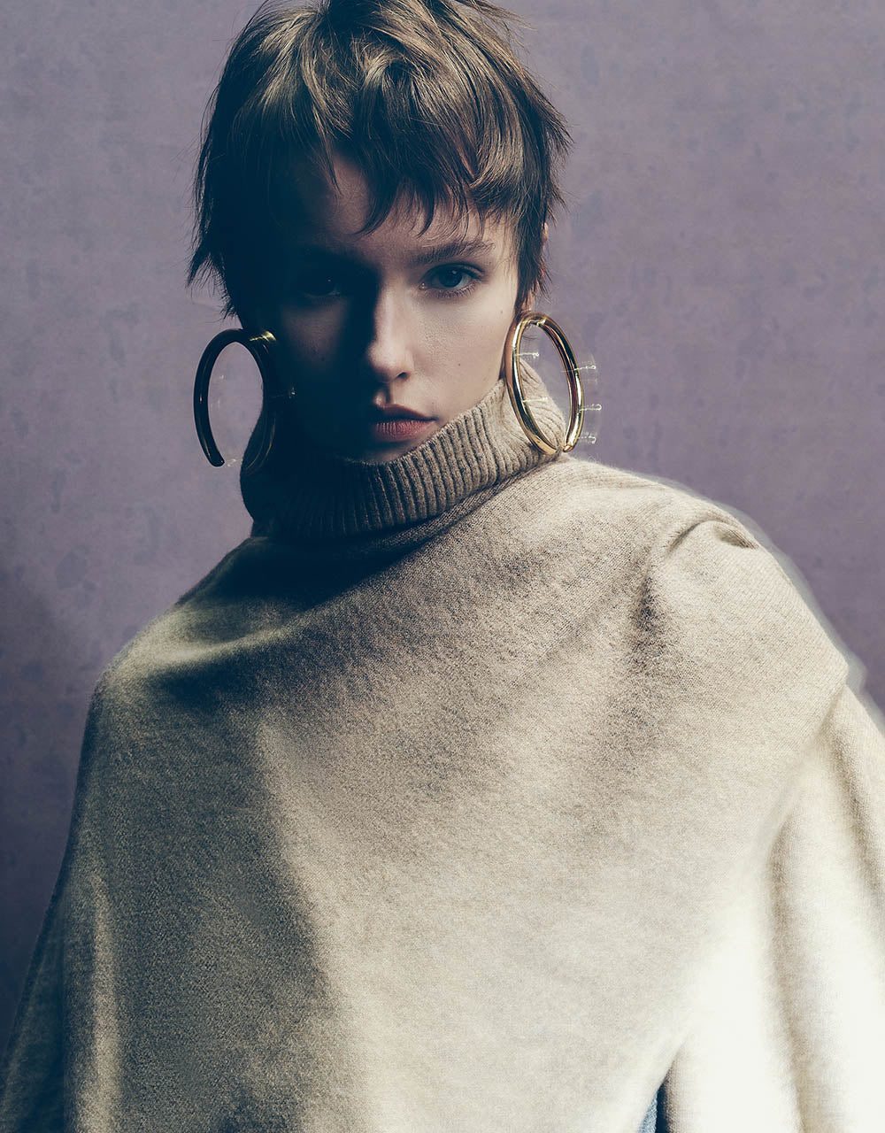 Puff Sleeve Turtle Neck Knitted Cardigan