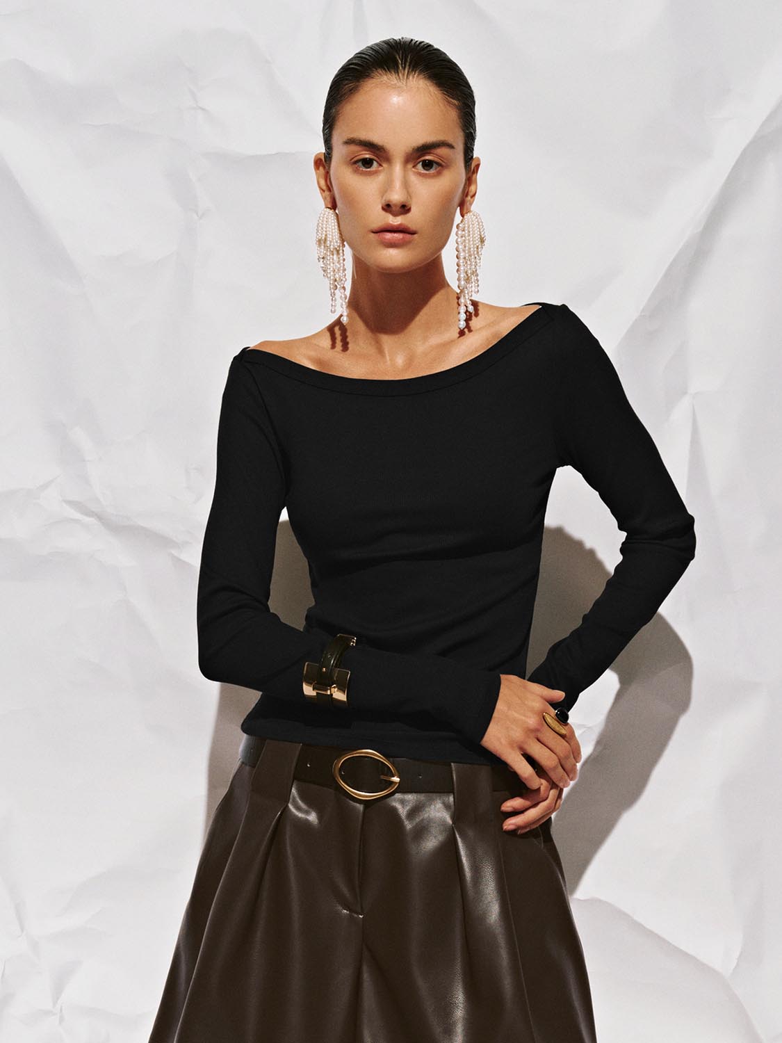 Off-the-Shoulder Long Sleeve T-Shirts