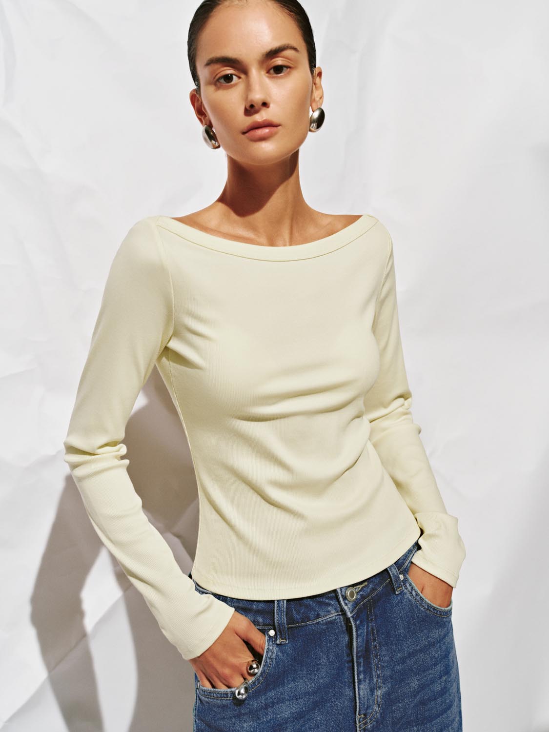 Off-the-Shoulder Long Sleeve T-Shirts