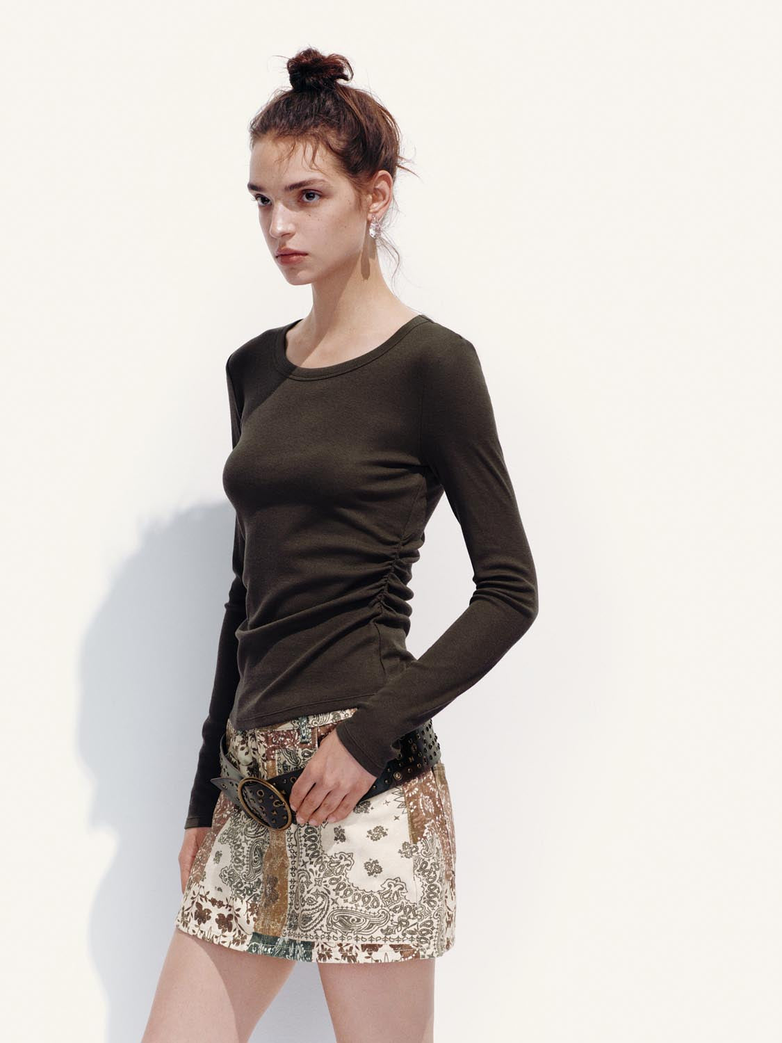 Ruched Long Sleeve T-Shirts