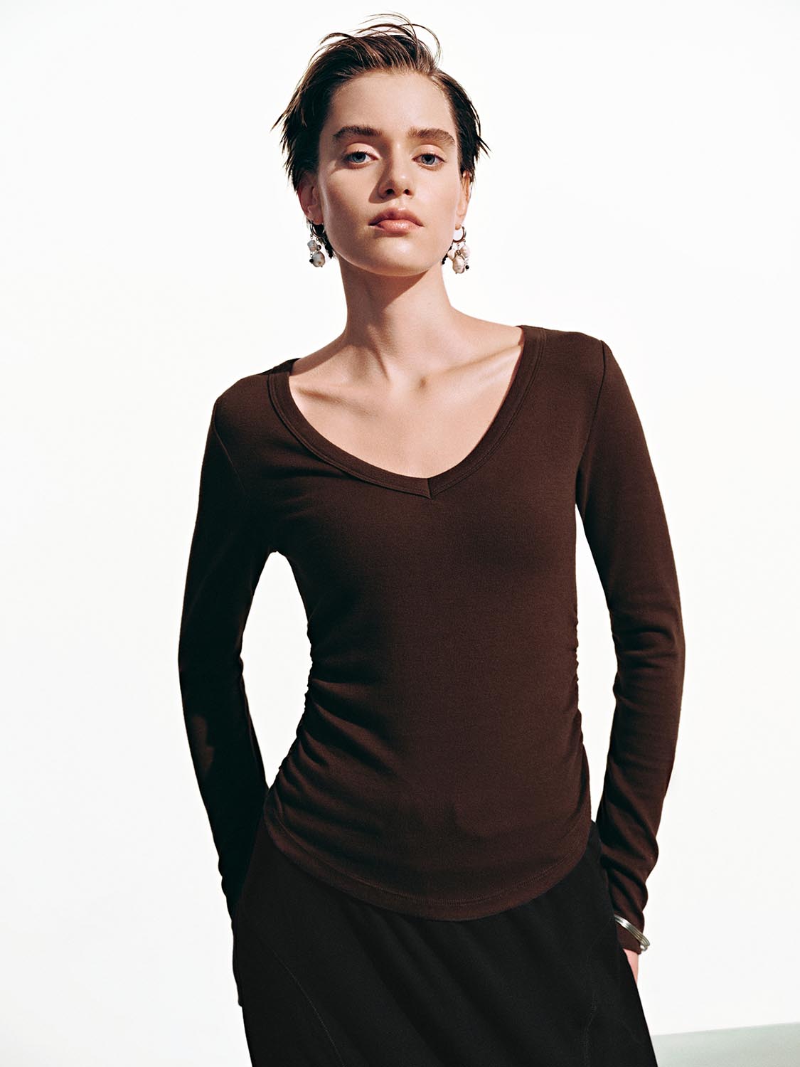 Cinch Waist Long Sleeve T-Shirts