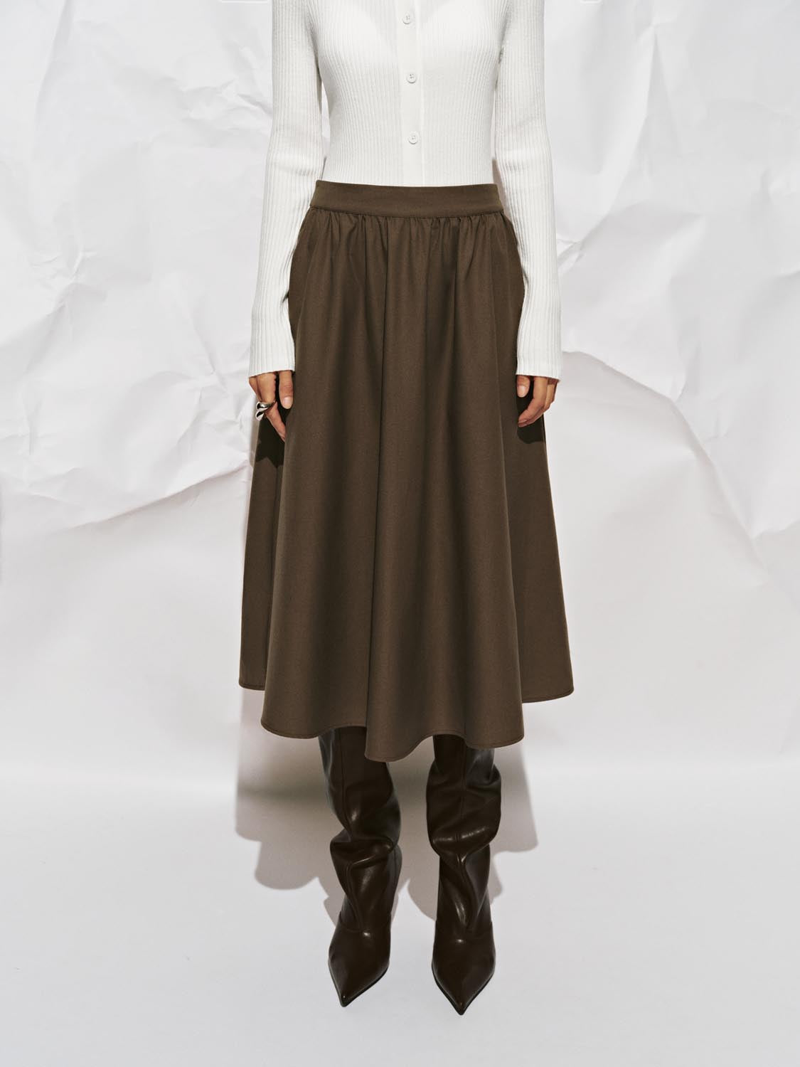 Crinckle Circle A-Line Midi Skirts