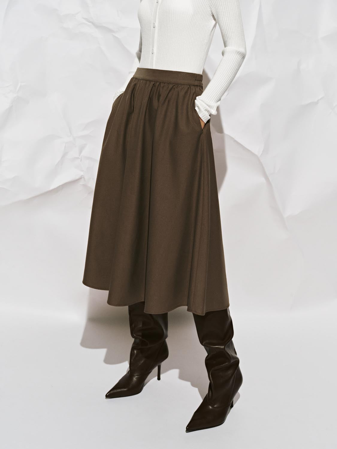 Crinckle Circle A-Line Midi Skirts