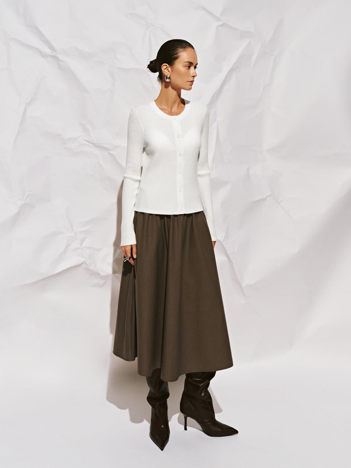 Crinckle Circle A-Line Midi Skirts