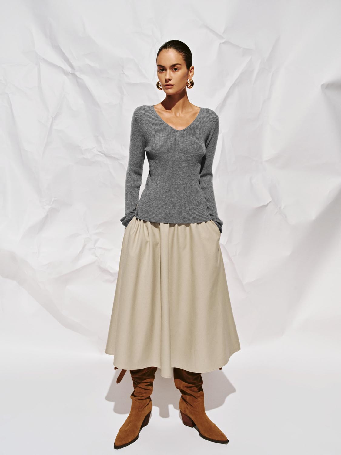 Crinckle Circle A-Line Midi Skirts