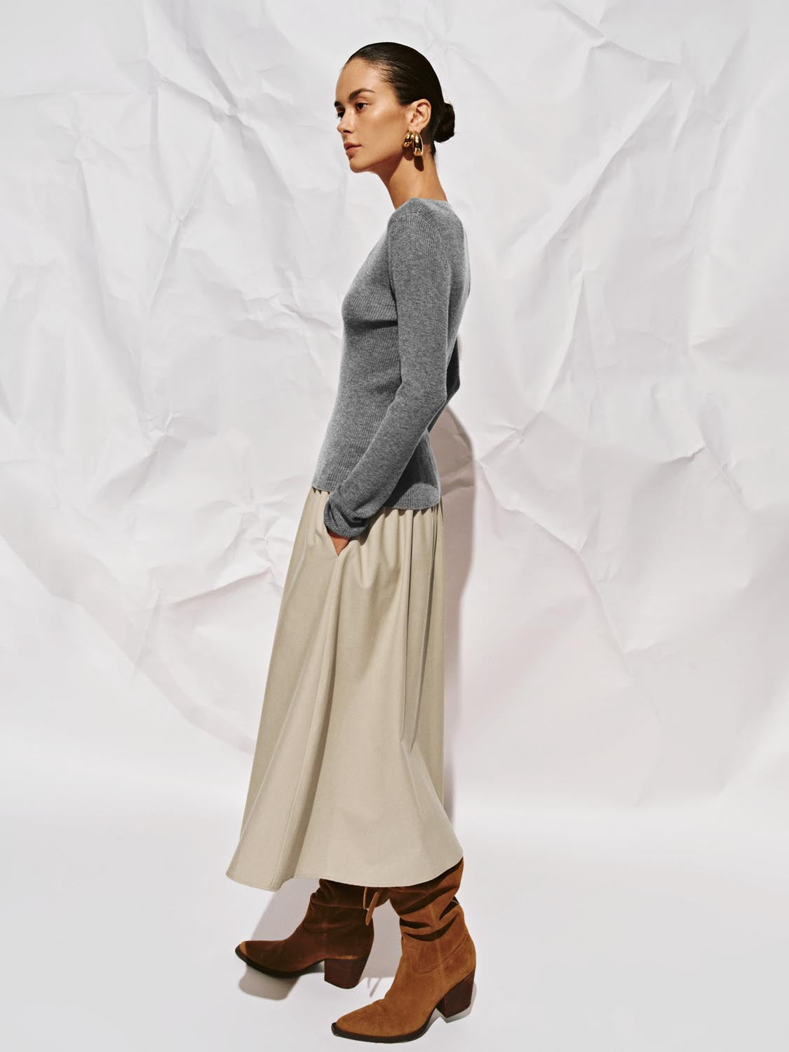 Crinckle Circle A-Line Midi Skirts