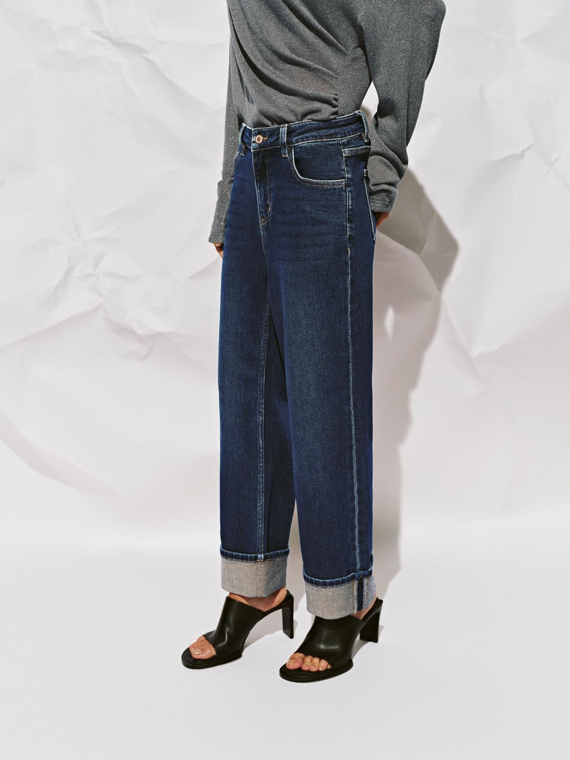 Cuffed Straight Leg Jeans