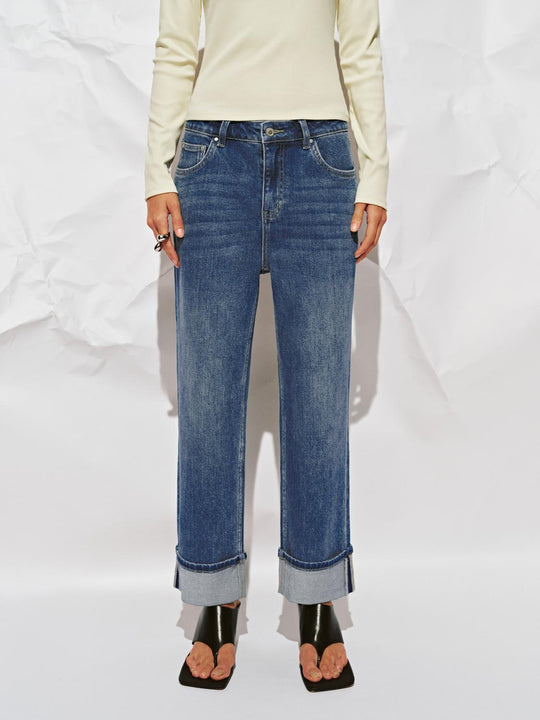 Cuffed Straight Leg Jeans