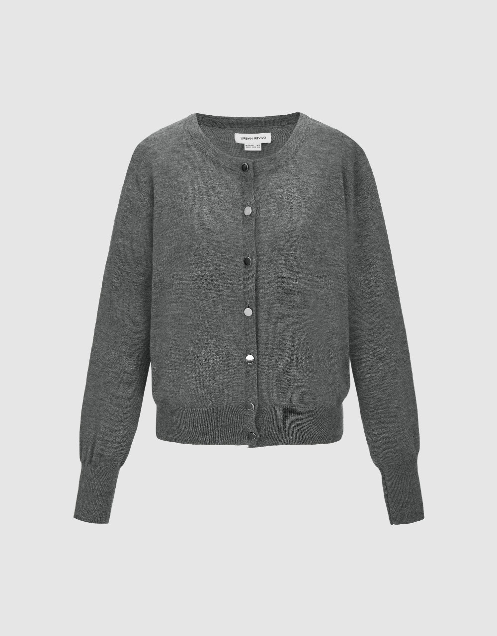 Pressed Button Crew Neck Knitted Cardigan