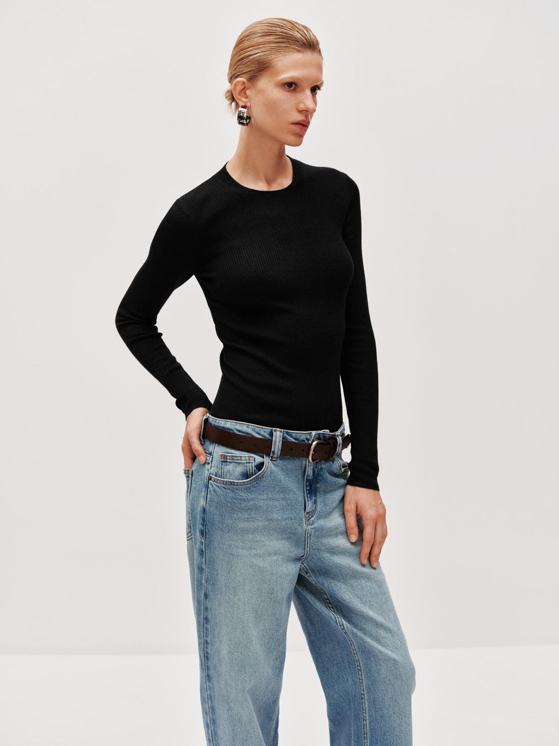 Slim Fit Long Sleeve Knitted T-Shirts