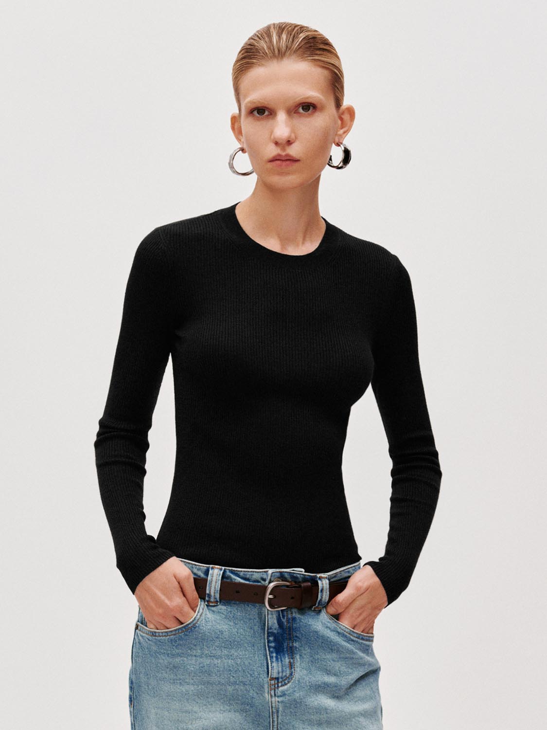 Slim Fit Long Sleeve Knitted T-Shirts