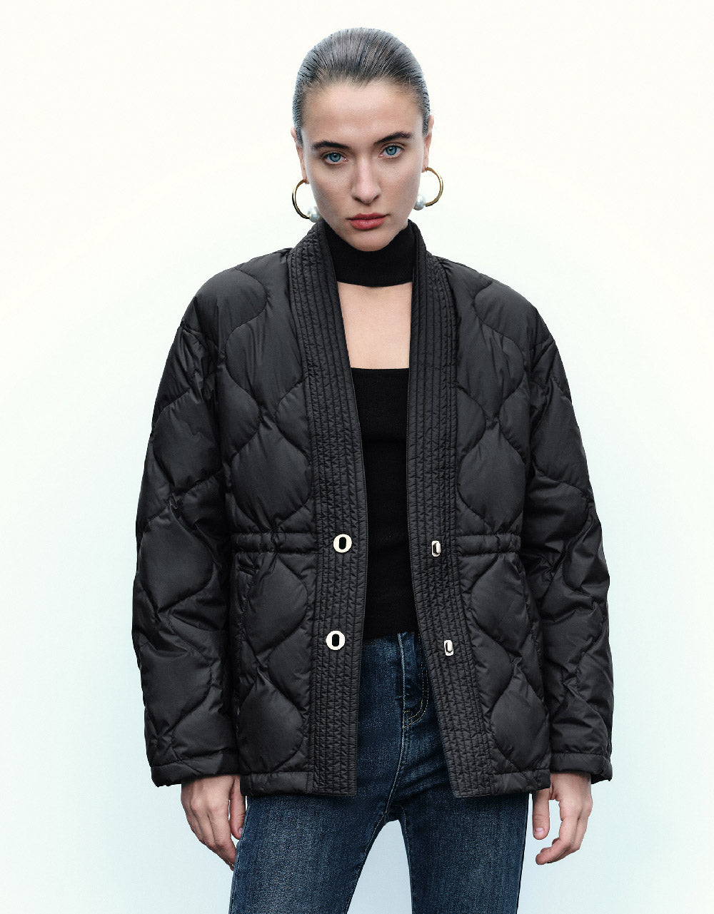 Drop Shoulder Sleeve V-Neck Down Jacket