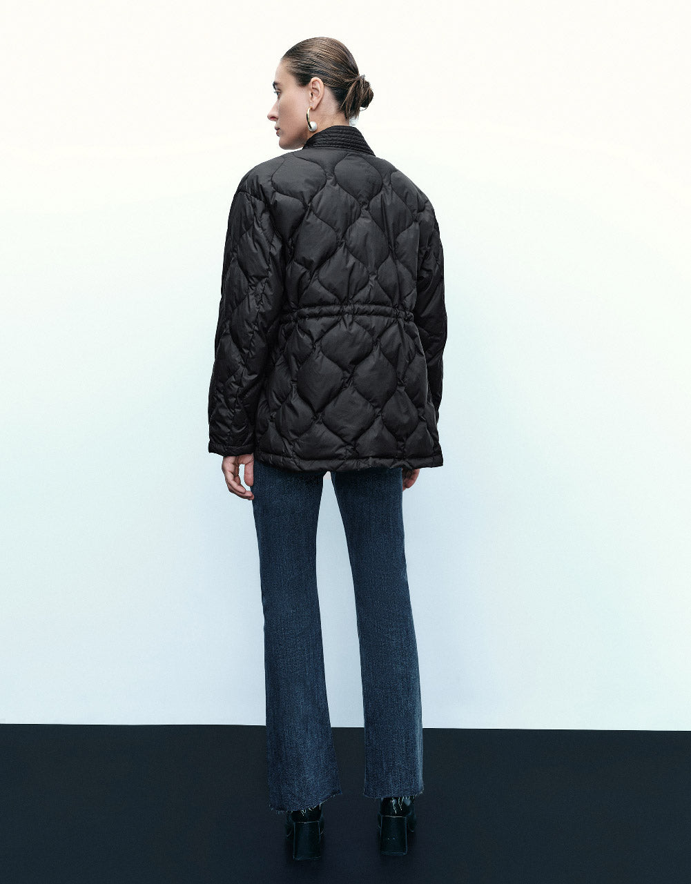Drop Shoulder Sleeve V-Neck Down Jacket