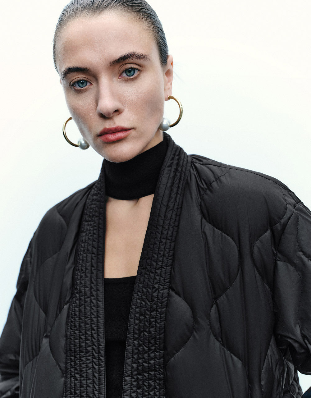 Drop Shoulder Sleeve V-Neck Down Jacket