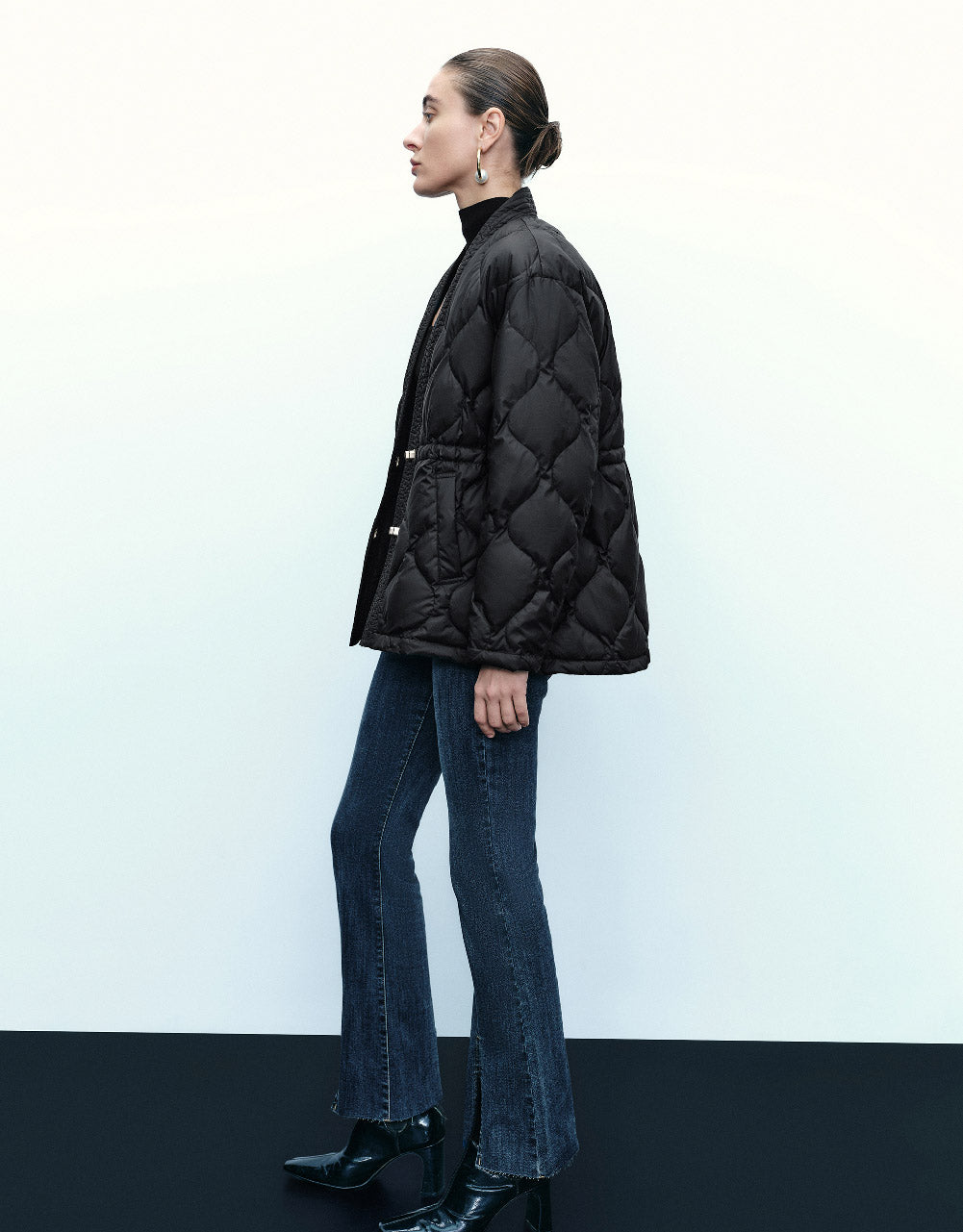 Drop Shoulder Sleeve V-Neck Down Jacket