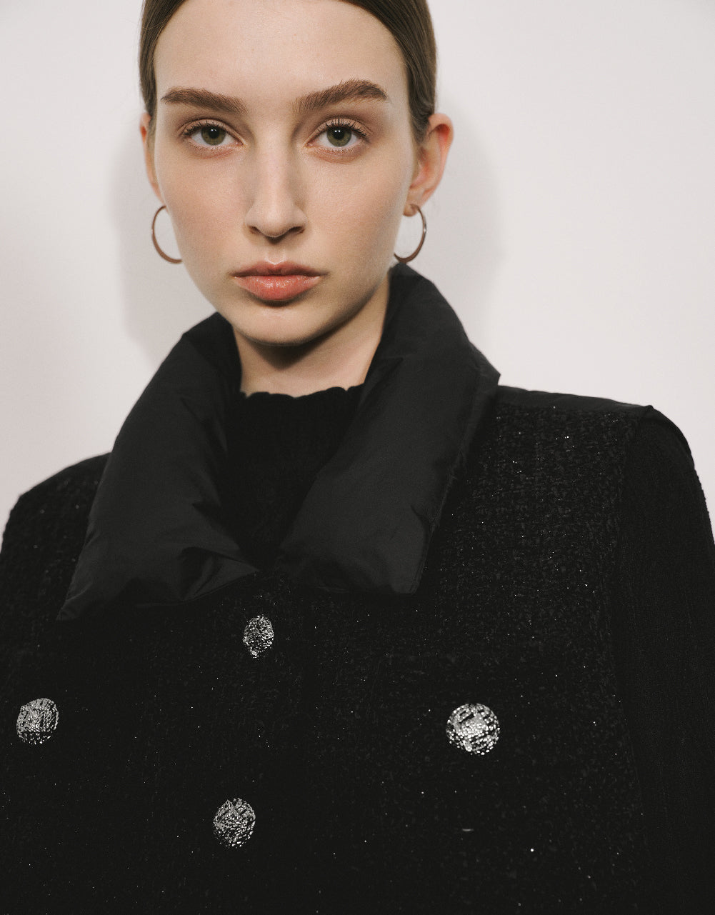 Tweed Stand Collar Puffer Vest