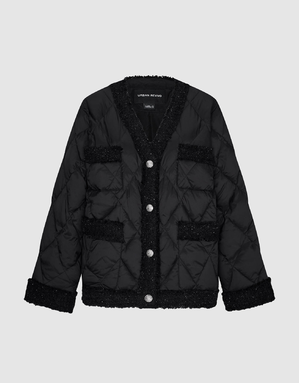 Raw Hem V-Neck Down Jacket