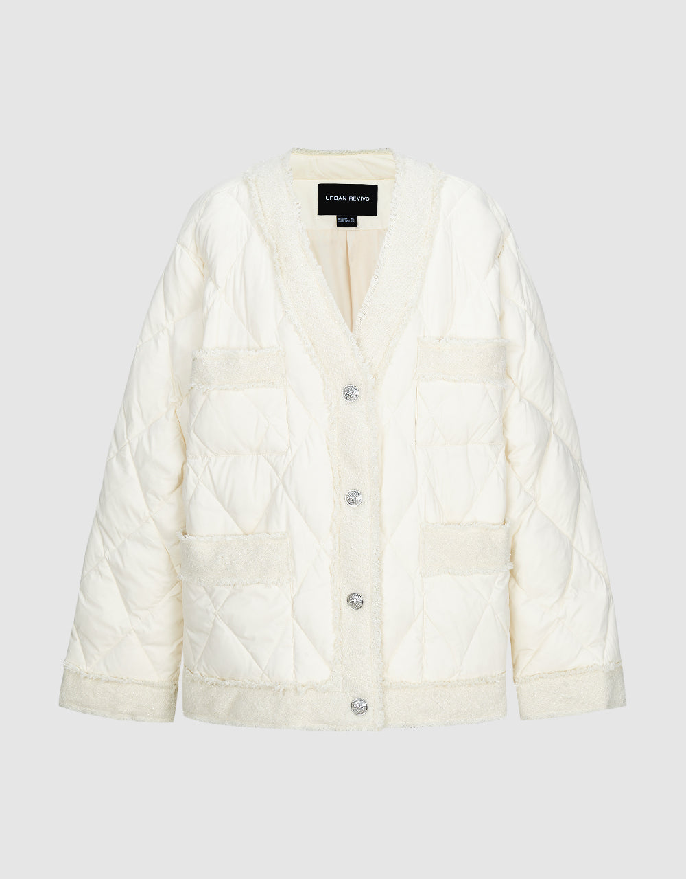 Raw Hem V-Neck Down Jacket