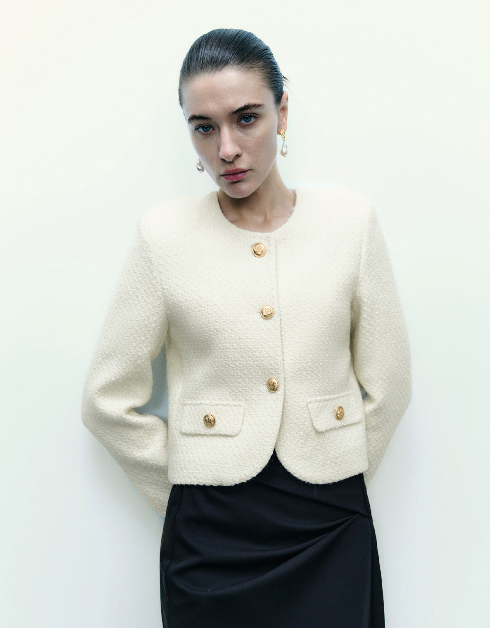 Tweed Jacket With Fake Pockets