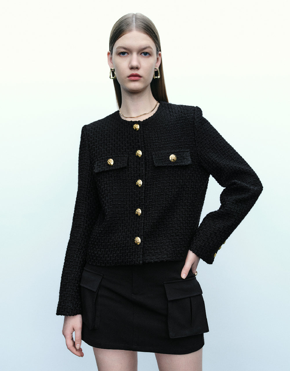 Crew Neck Tweed Jacket