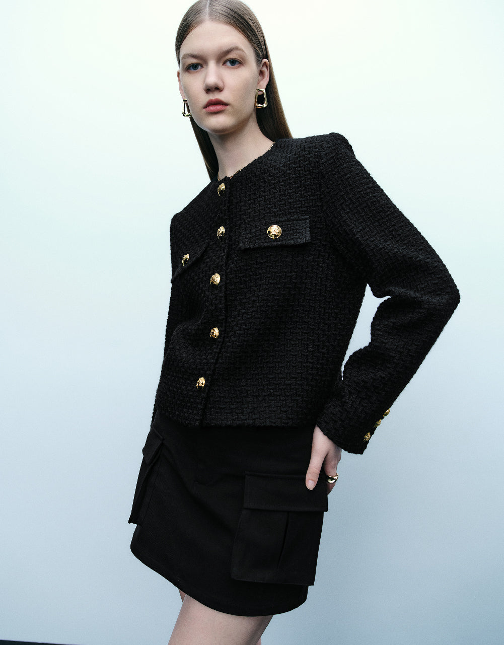 Crew Neck Tweed Jacket