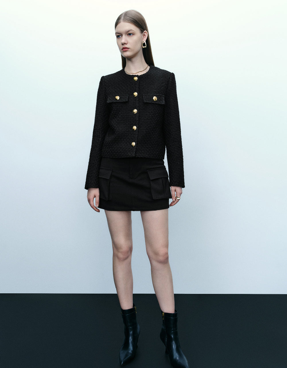 Crew Neck Tweed Jacket