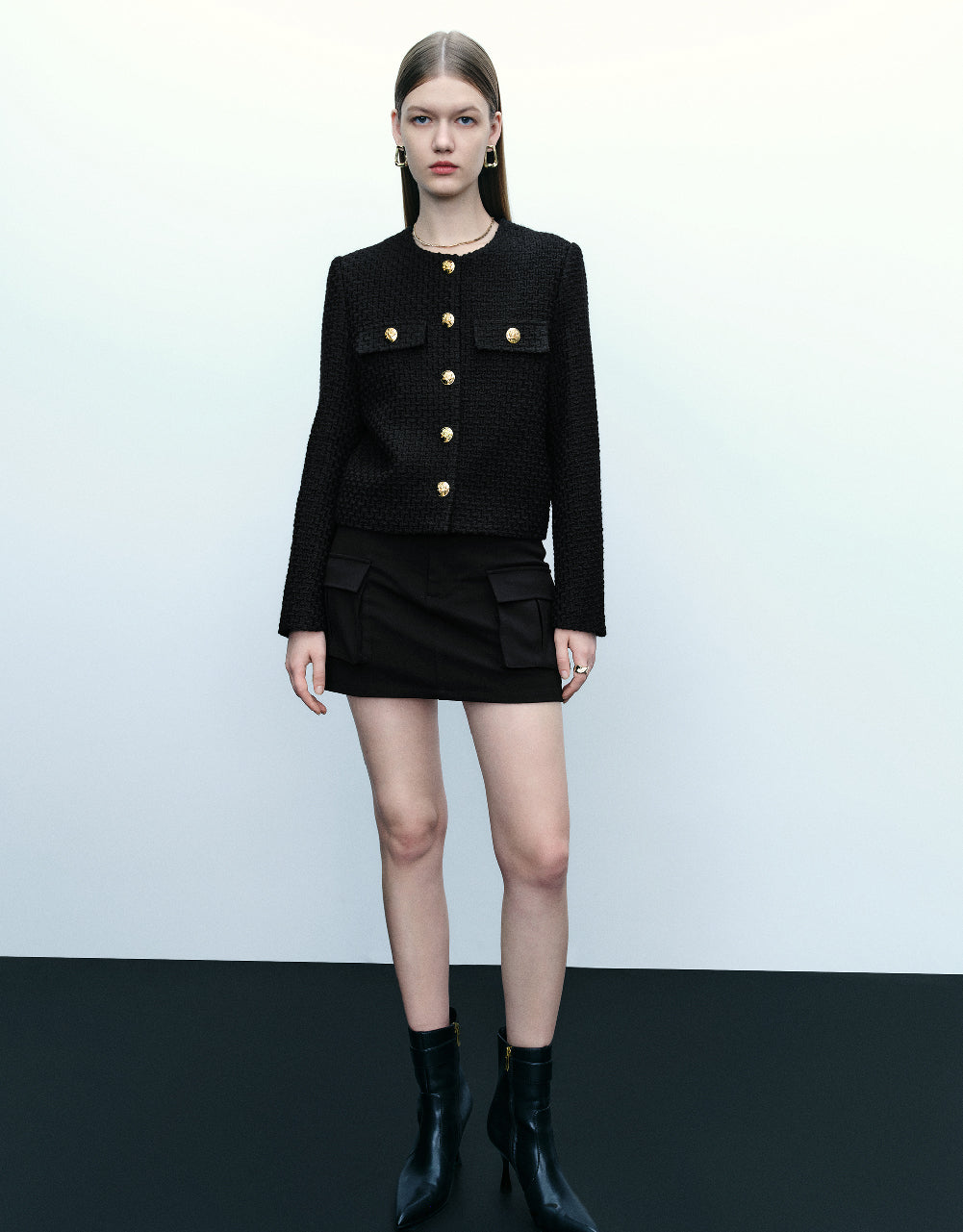 Crew Neck Tweed Jacket