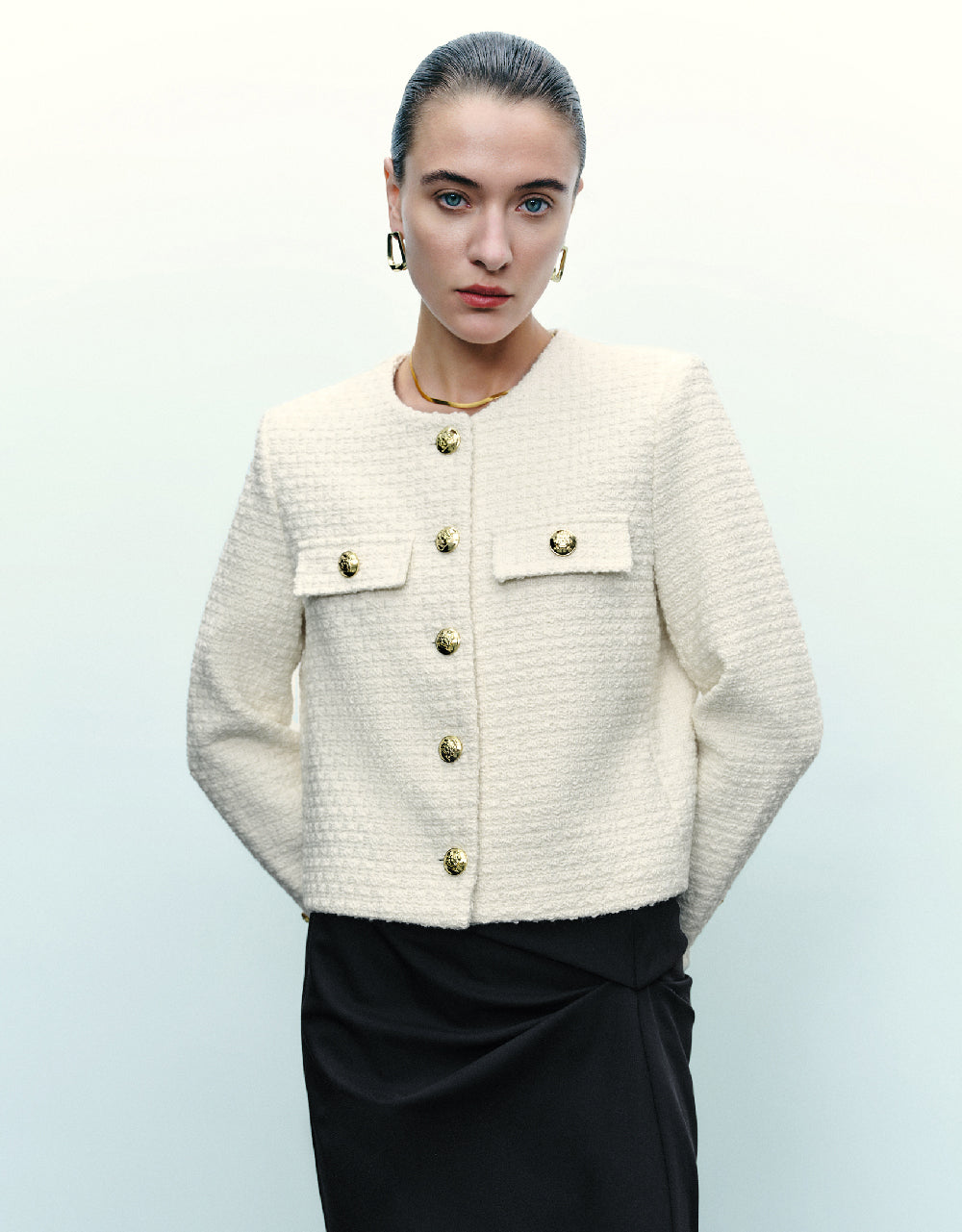 Crew Neck Tweed Jacket