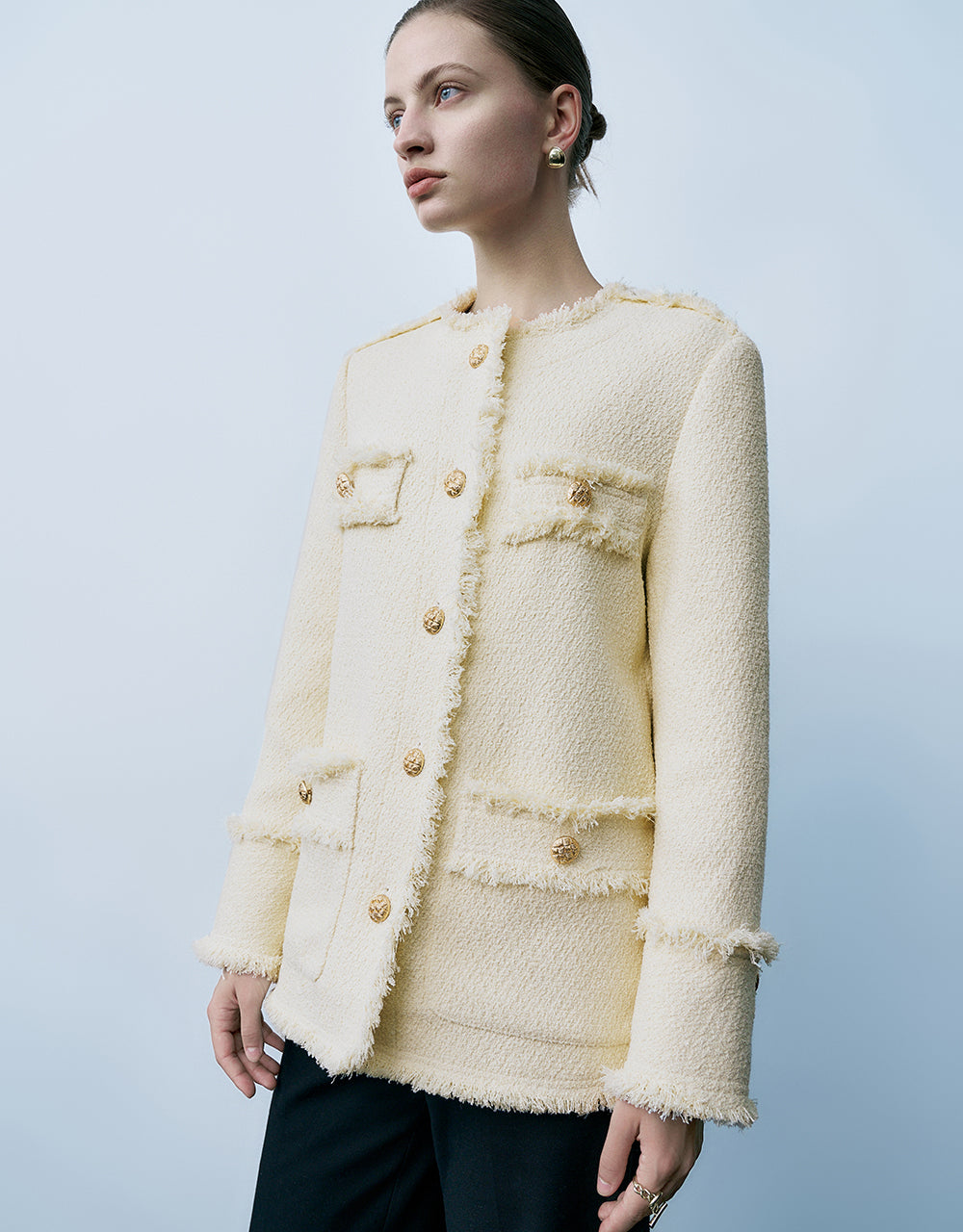 Raw Hem Straight Tweed Jacket