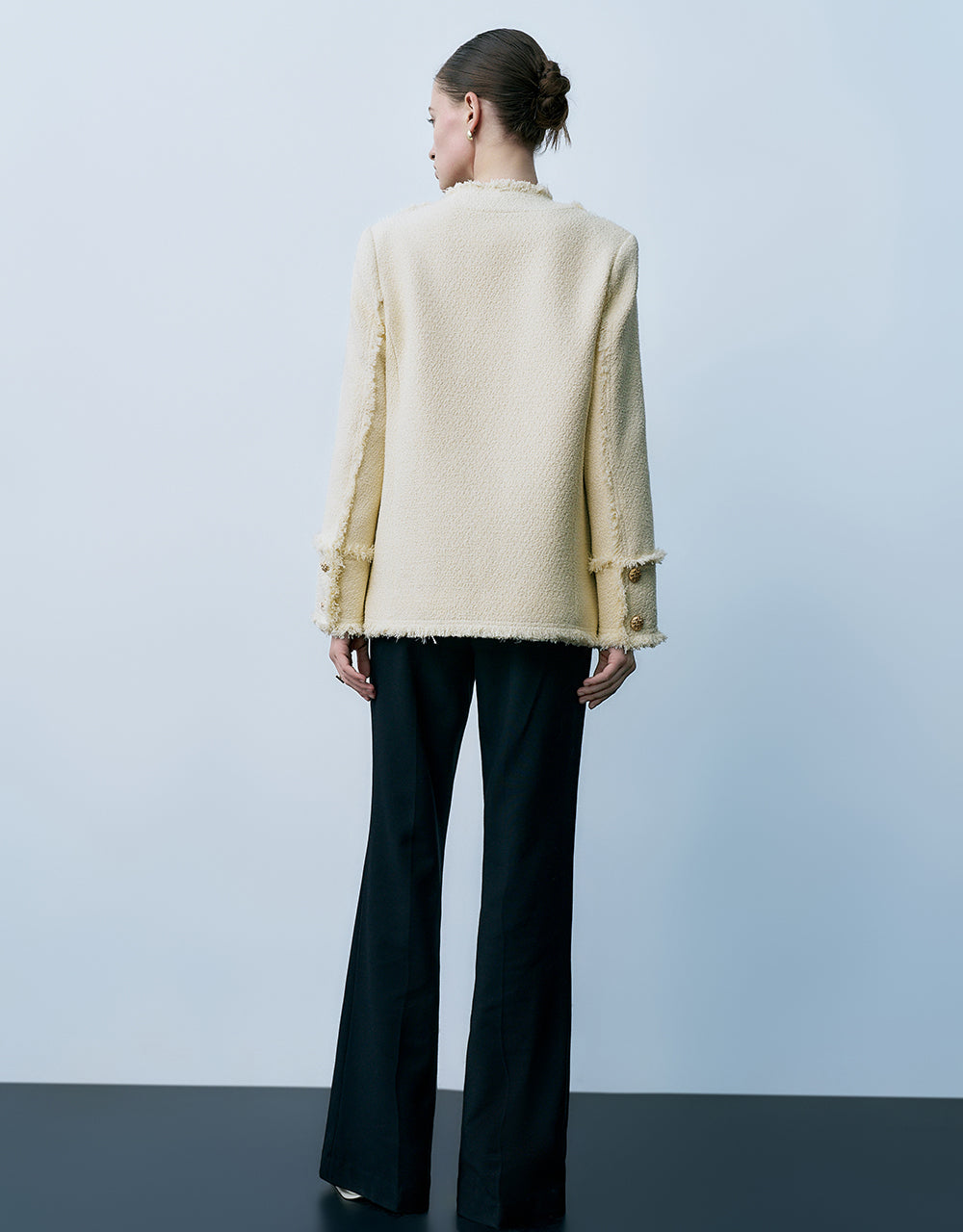 Raw Hem Straight Tweed Jacket