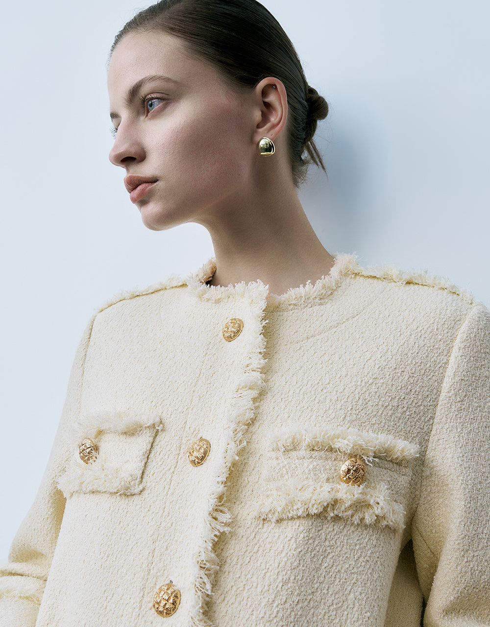 Raw Hem Straight Tweed Jacket