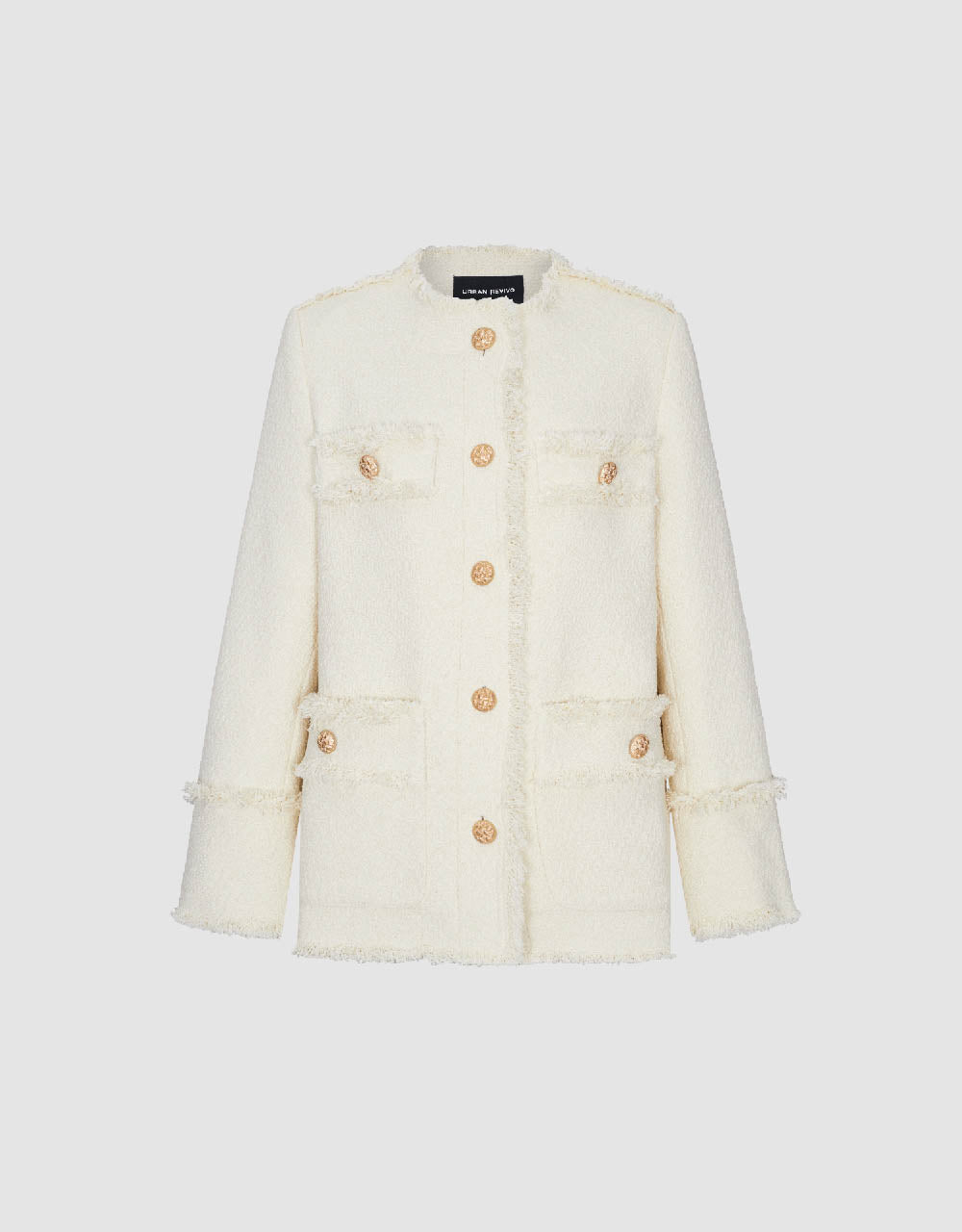 Raw Hem Straight Tweed Jacket