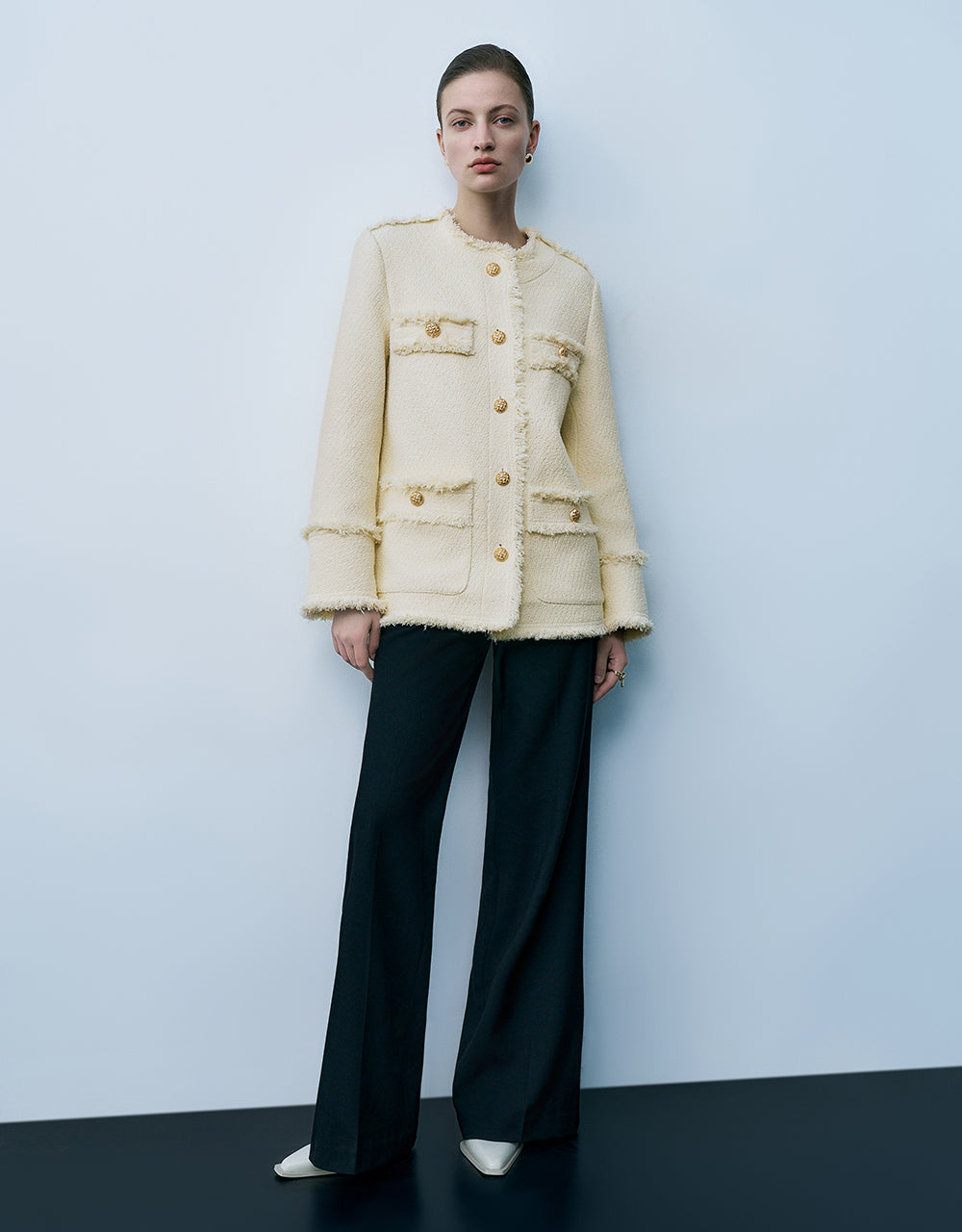Raw Hem Straight Tweed Jacket