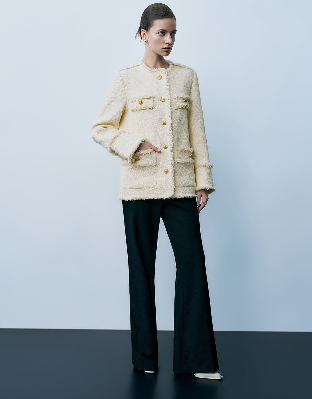 Raw Hem Straight Tweed Jacket