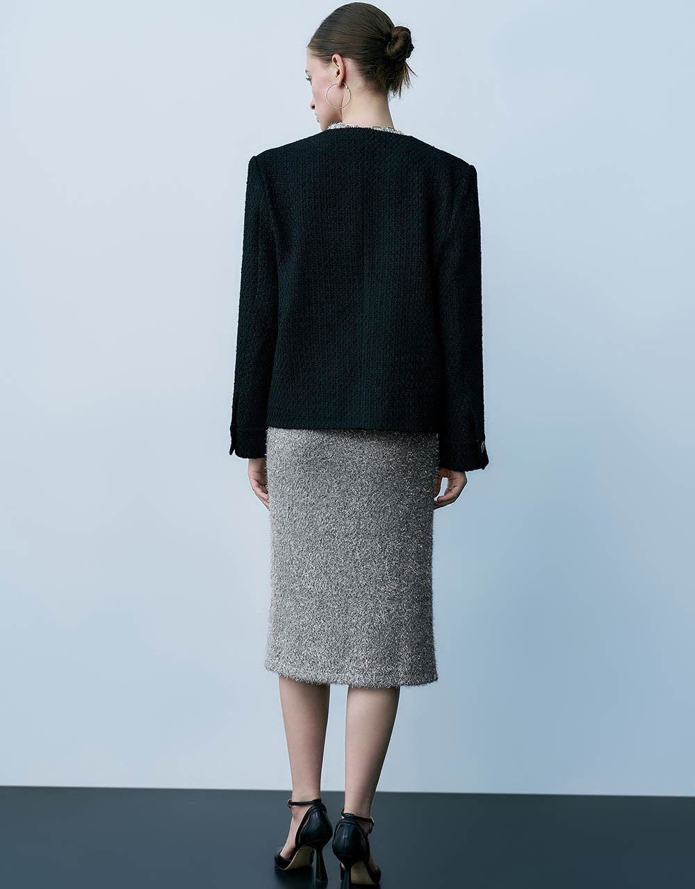 Straight Tweed Jacket With Fake Pockets