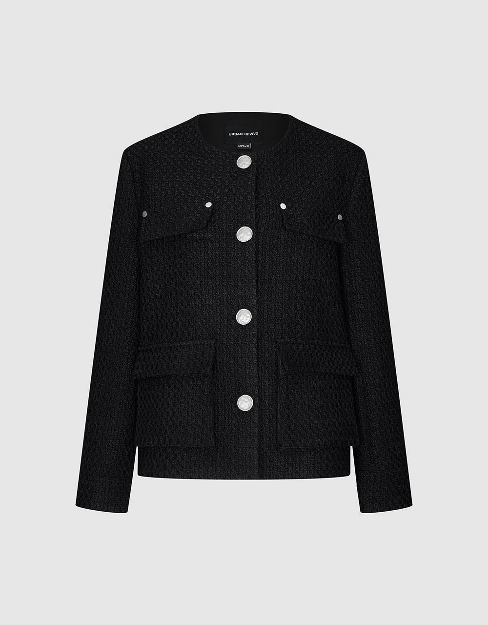 Straight Tweed Jacket With Fake Pockets